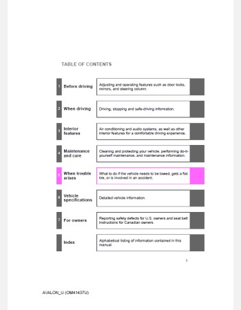 toyota avalon 2010 owners manual 